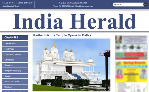 India Herald: Radha Krishna Temple Opens In Dallas