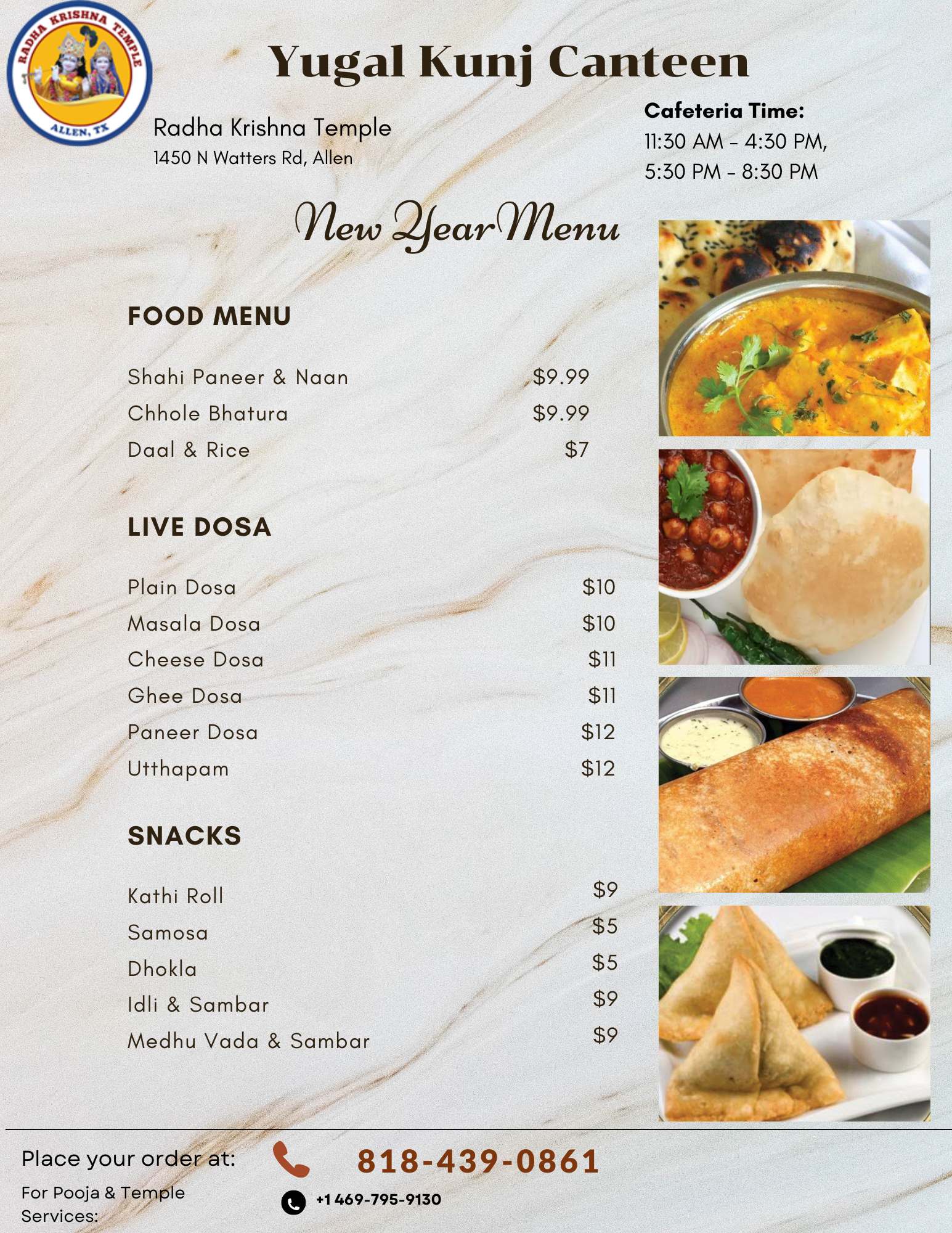 New Year Special Menu at Radha Krishna Temple